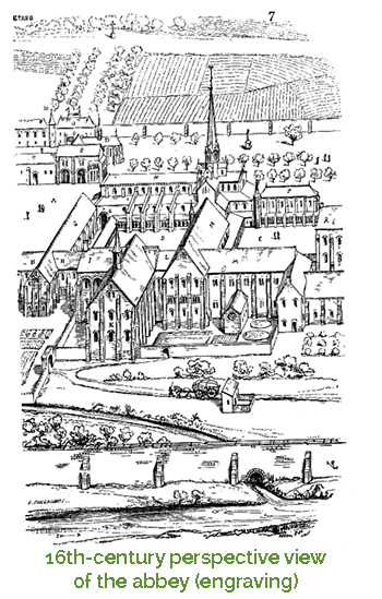 engraving of the abbey 16th century